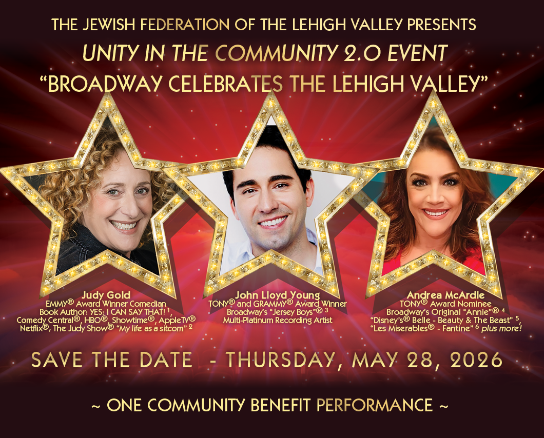 Image of the three talented Broadway Stars: 1. Judy Gold Emmie Award Actress Comedian, 2. John Lloyd Wright from Jersey Boys, and 3. Andrea McArdle the original Annie